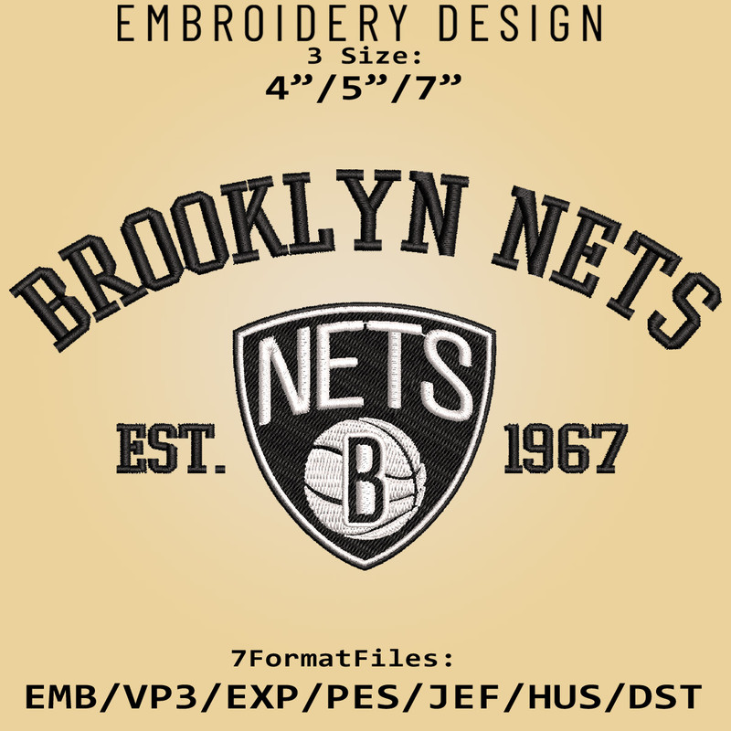 Brooklyn Nets Embroidery Designs, NBA Logo Embroidery Files, NBA Nets, Machine Embroidery Pattern, Digital Download.jpg