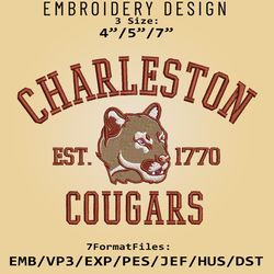 charleston cougars embroidery design, ncaa logo embroidery files, ncaa charleston cougars, machine embroidery pattern