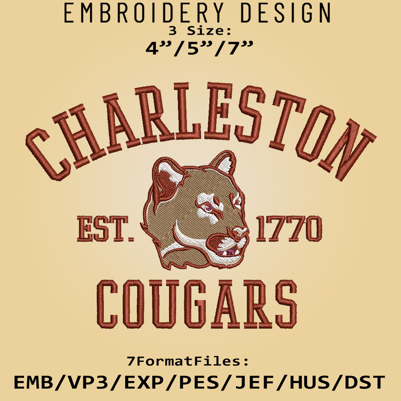 Charleston Cougars embroidery design, NCAA Logo Embroidery Files, NCAA Charleston Cougars, Machine Embroidery Pattern.jpg