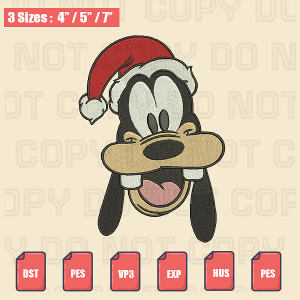 Goofy Santa Hat Christmas Embroidery File, Christmas Embroidery Designs, Machine Embroidery Design Files.png