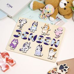 Personalized Bluey Name Puzzle For Kids Baby Name Puzzle Wooden Name Puzzle Baby Busy Board Montessori Toys Nursey Decor
