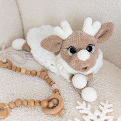 Crochet Reindeer - girl baby shower, amigurumi deer - crochet pajama case, expecting mom gift - deer doll