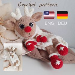 Amigurumi reindeer pattern - Christmas crochet pattern, crochet animal pattern - cute reindeer, deer pajamas bag, PDF