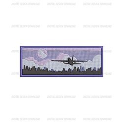 Plane taking off city Embroidery Design, Machine embroidery file Japanese style Png
