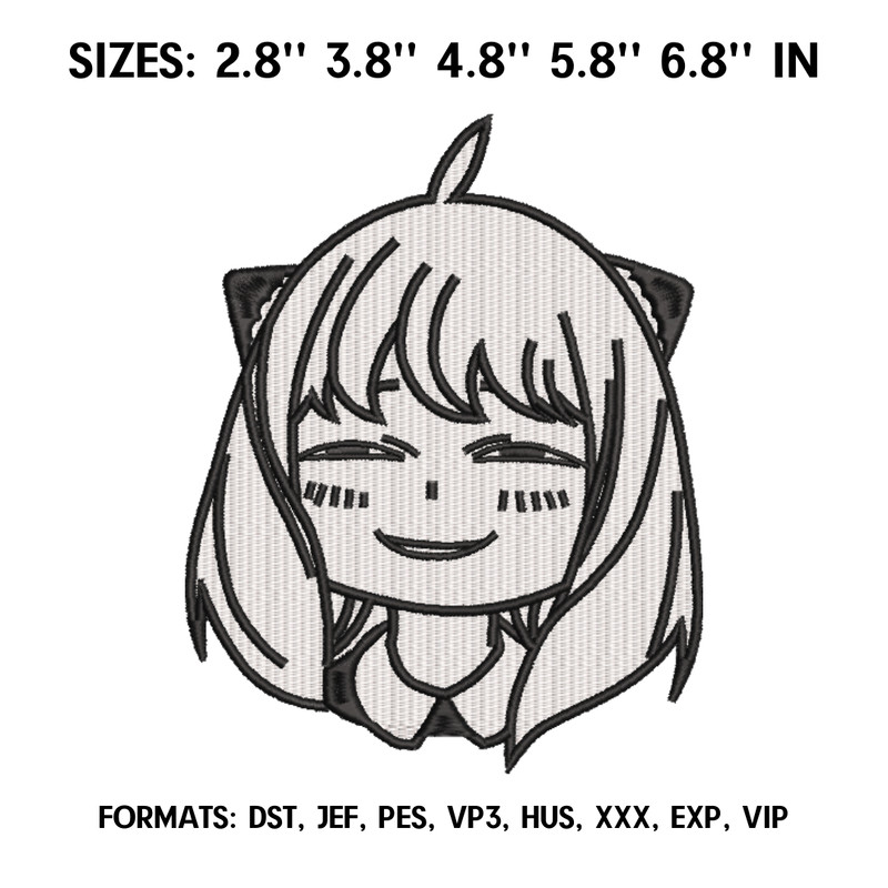 Anya Forger Embroidery Design File, Spy x Family Anime Embroidery Design, Machine embroidery, Anime Design Pes Brother.png