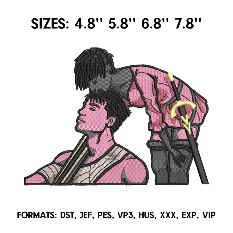 Berserk and Casca Embroidery Design File, Berserk Anime Embroidery Design, Berserk Guts embroidery design, Love Design.png