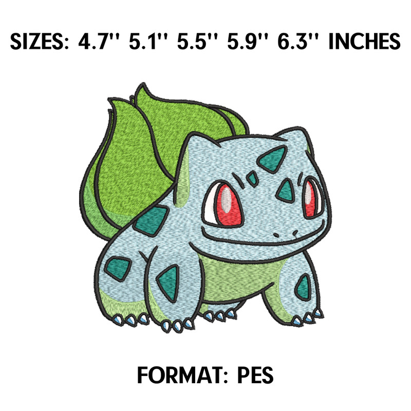 Bulbasaur Embroidery Design File, Pokemon Anime Embroidery Design, Machine Enbroidery Anime Pes Design Brother.png