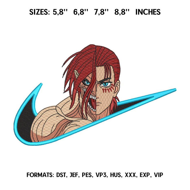 Eren Yeager Embroidery Design File  Attack on Titan Anime Embroidery Design Eren Jaeger Nike Swoosh embroidery design 1.png