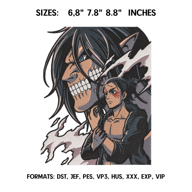Eren Yeager Titan Embroidery Design File, Attack on Titan Anime Embroidery Design File, Eren Yeager Anime Pes Design.png