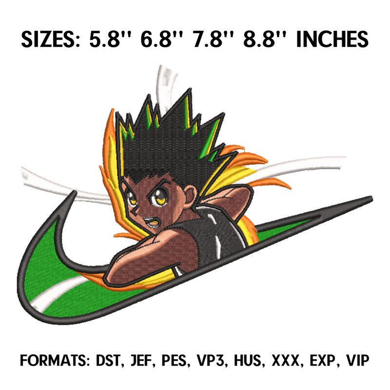 Freecss Gon Embroidery Design File, Hunter x Hunter Anime Embroidery Design, Machine Design Pes Dst. Nike Gon Freecss.png
