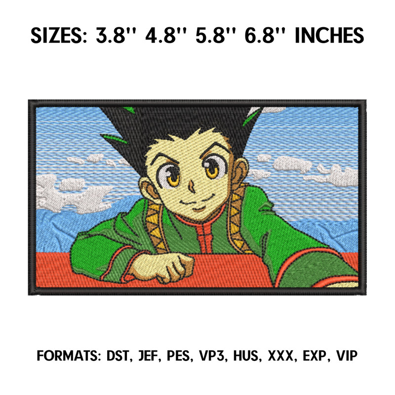 Freecss Gon Embroidery Design File, Hunter x Hunter Anime Embroidery Design, Machine Embroidery, Gon Freecss Embroidery.png