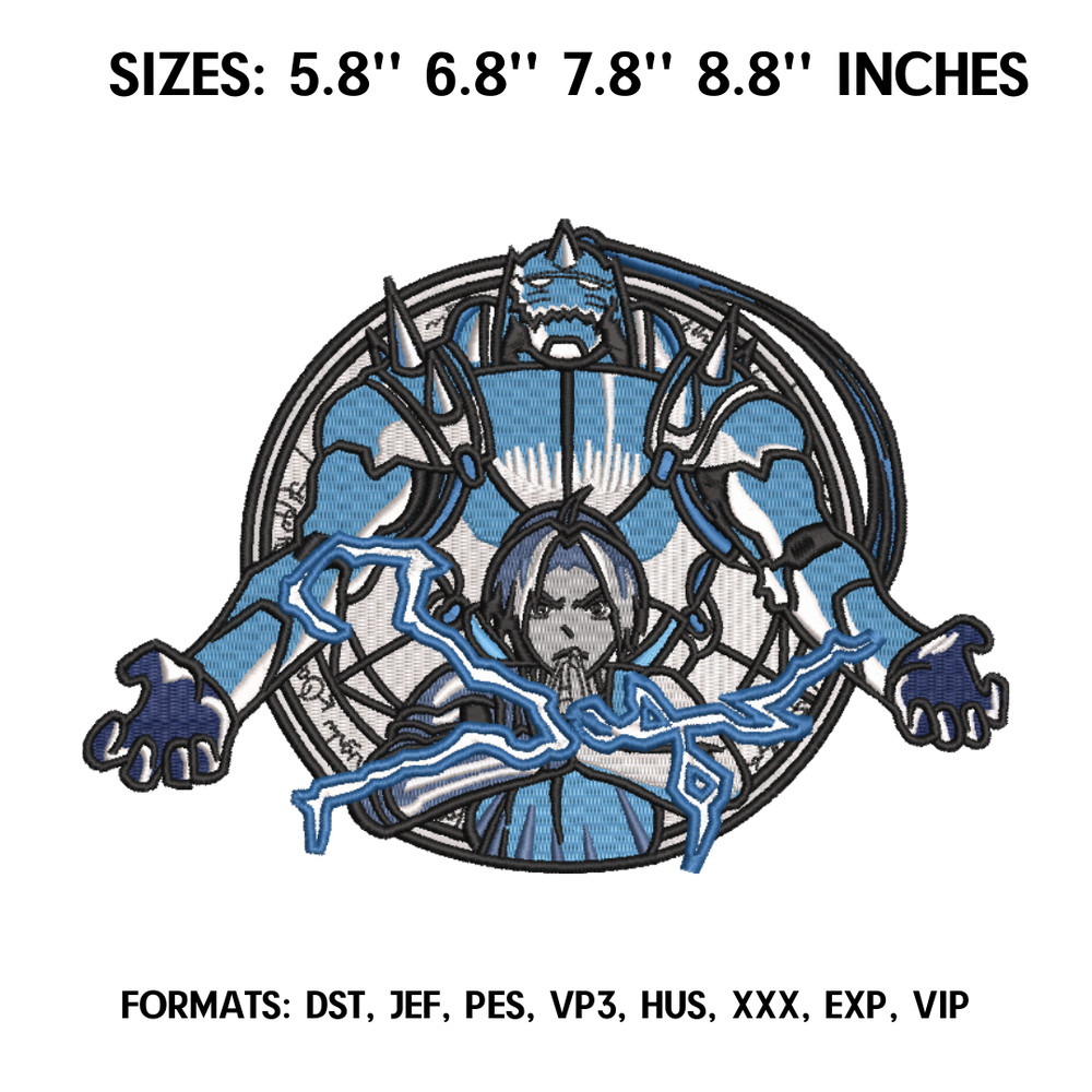 Fullmetal Alchemist Embroidery design file. Anime embroidery pattern. Digital design download, Anime Pes Design Brother.png