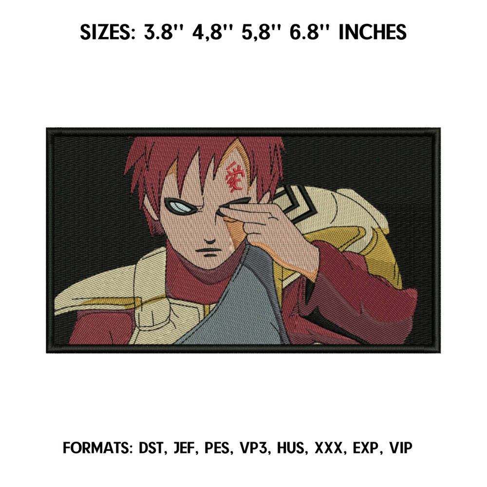 Gaara Embroidery Design File Naruto Anime Embroidery Design Shinobi, Kazekage Machine Embroidery Design Pes Dst.png