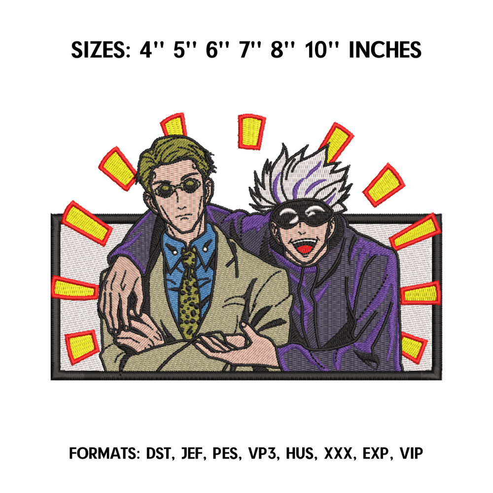 Gojo and Nanami Kento embroidery design, Jujutsu Kaisen Anime Embroidery design, Embroidery Pattern, Anime Pes Design.png