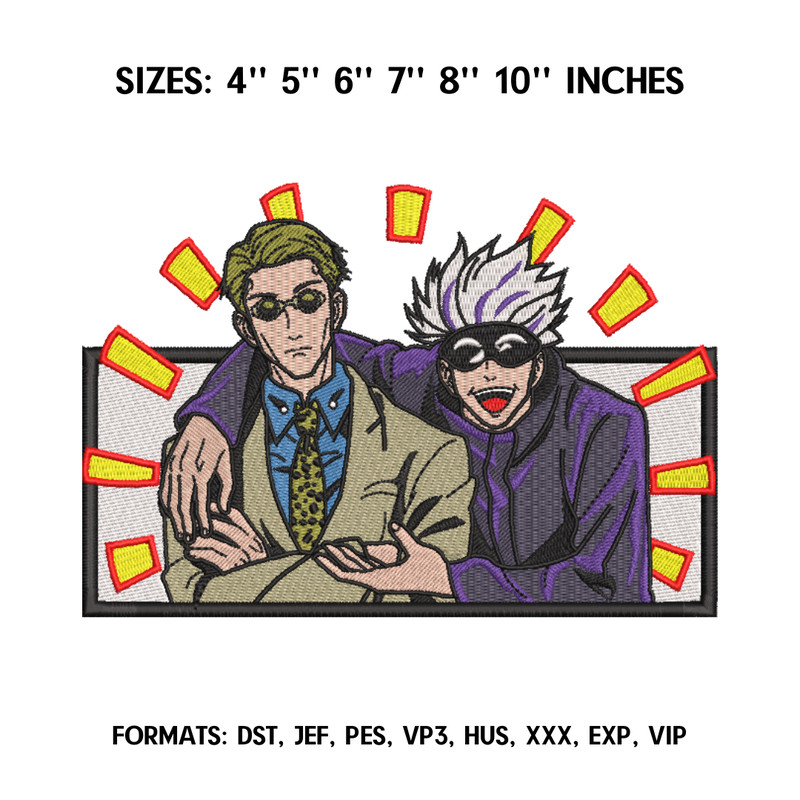 Gojo and Nanami Kento embroidery design, Jujutsu Kaisen Anime Embroidery design, Embroidery Pattern, Anime Pes Design.png