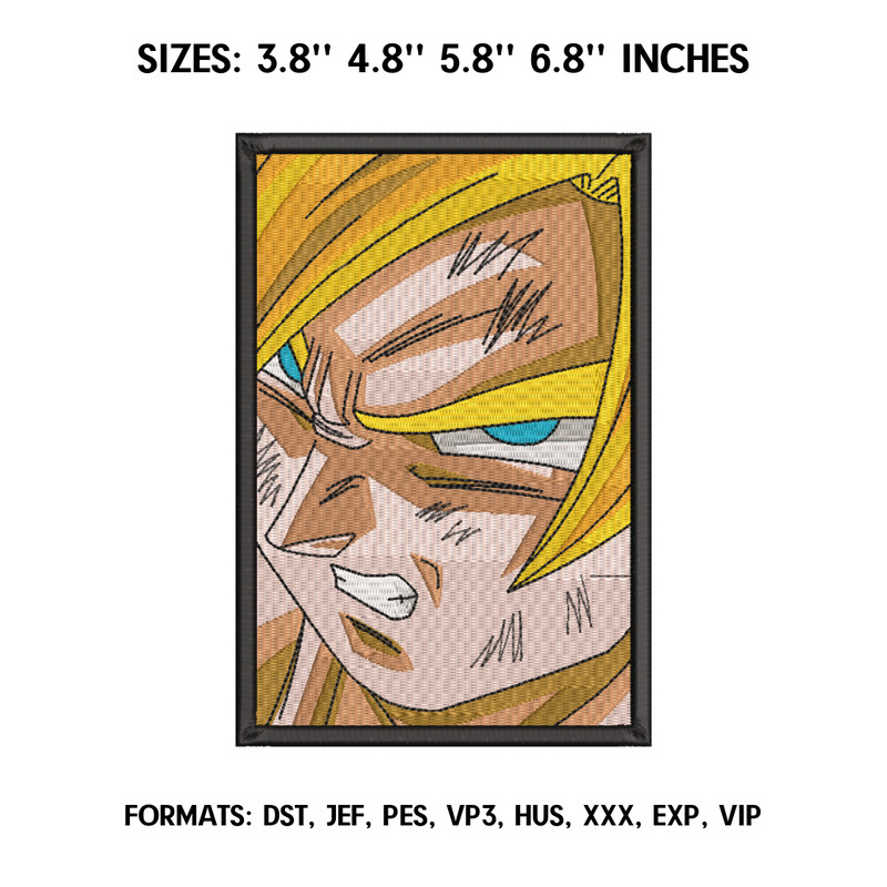 Goku Embroidery Design File, Dragon Ball Anime Embroidery Design, Anime Pes Design Brother, Machine embroidery file.png