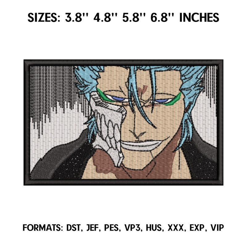 Grimmjow Embroidery Design File, Bleach Anime Embroidery Design, Machine embroidery pattern.  Anime Pes Design Brother.png