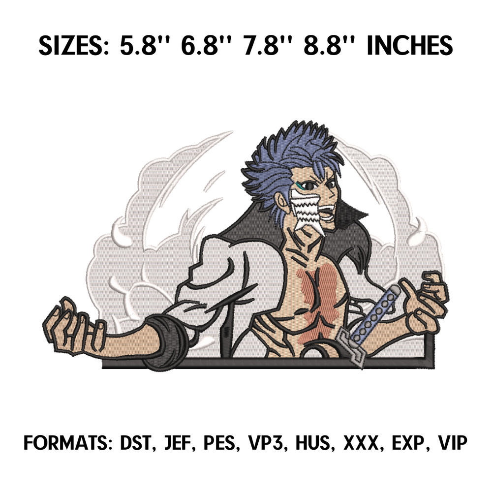 Grimmjow Embroidery Design File, Bleach Anime Embroidery, Machine embroidery pattern. Espada Anime Pes Design Brother.png