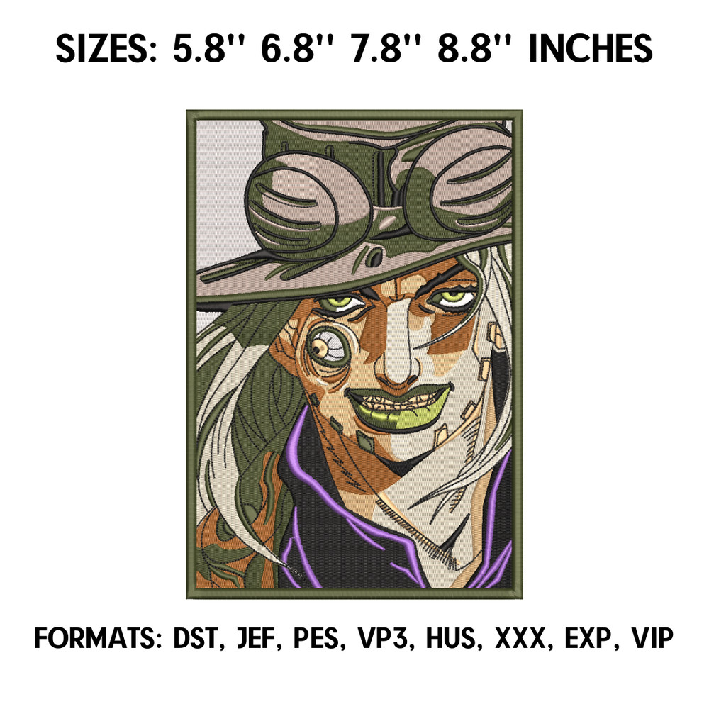 Gyro Zeppeli Embroidery Design File, JoJo's Bizarre Adventure Anime Embroidery Design, Anime Jojo Embroidery Design.png