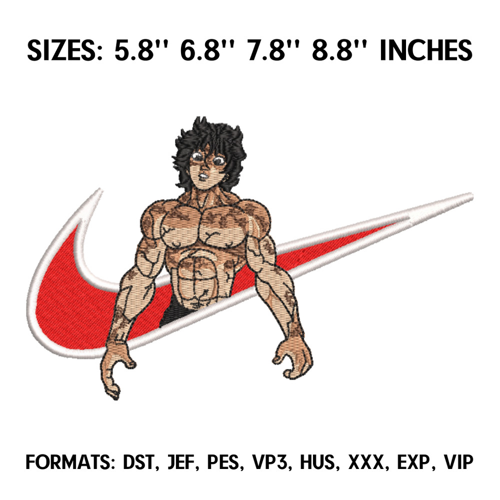 Hanma Baki Embroidery Design File, Baki Hanma Anime Embroidery Design, Machine  Design Pes Dst. Nike Baki The Grappler 1.png