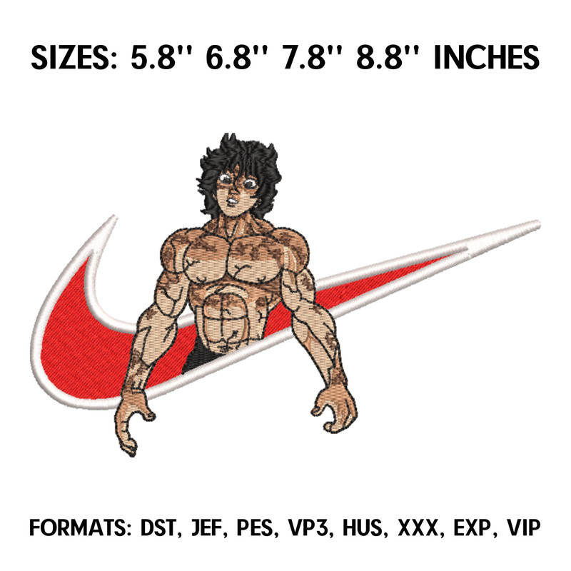 Hanma Baki Embroidery Design File, Baki Hanma Anime Embroidery Design, Machine  Design Pes Dst. Nike Baki The Grappler 1.png