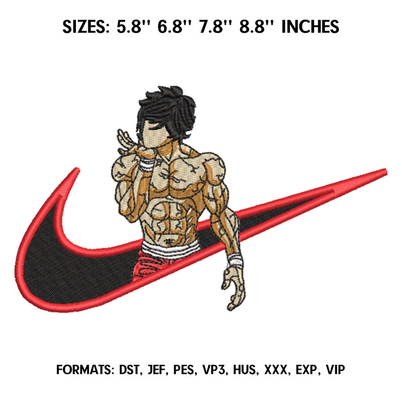 Hanma Baki Embroidery Design File, Baki Hanma Anime Embroidery Design, Machine  Design Pes Dst. Nike Baki The Grappler.png