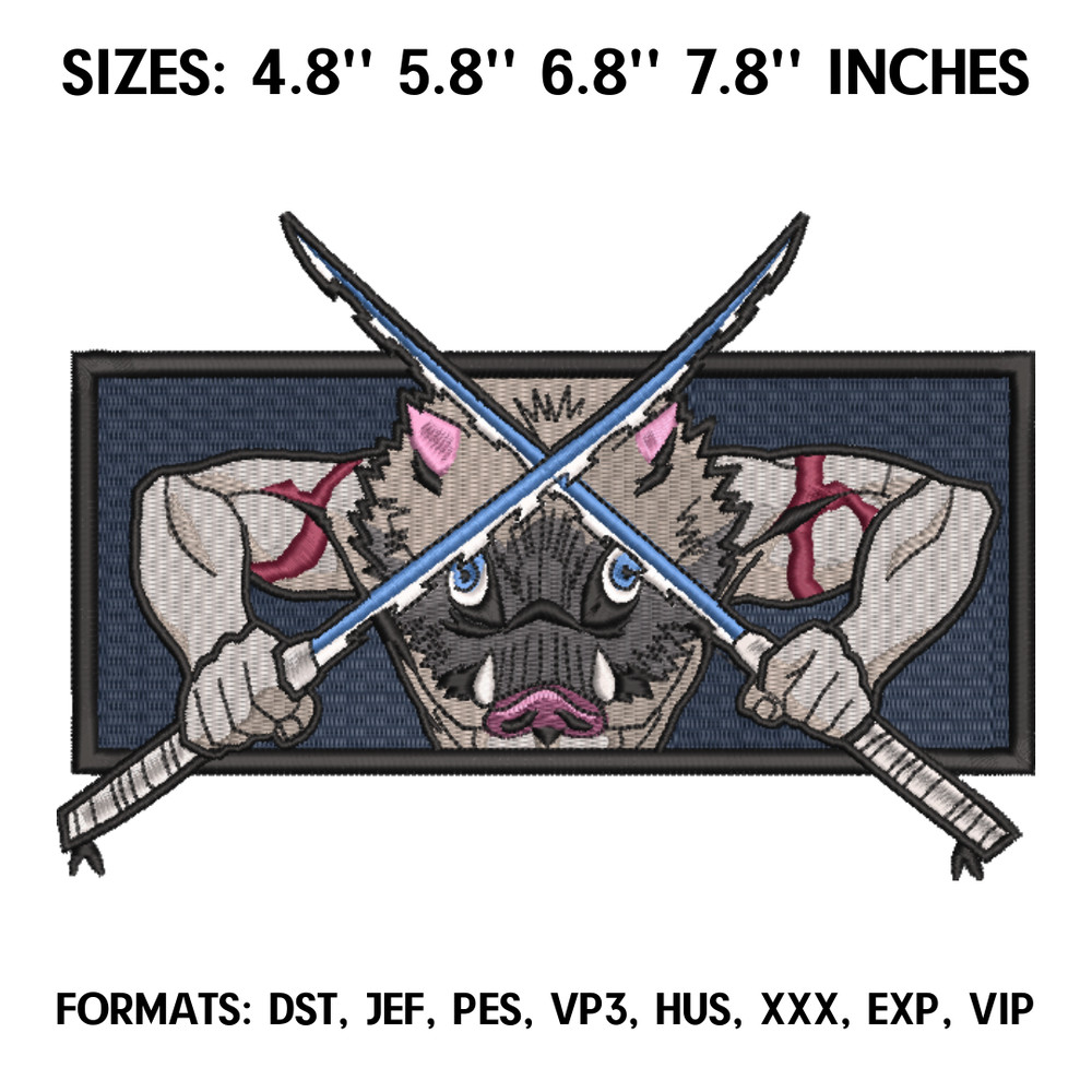 Inosuke Hashibira Embroidery Design File, Kimetsu no yaiba Anime, Machine Embroidery Design, Demon Slayer Anime Design.png