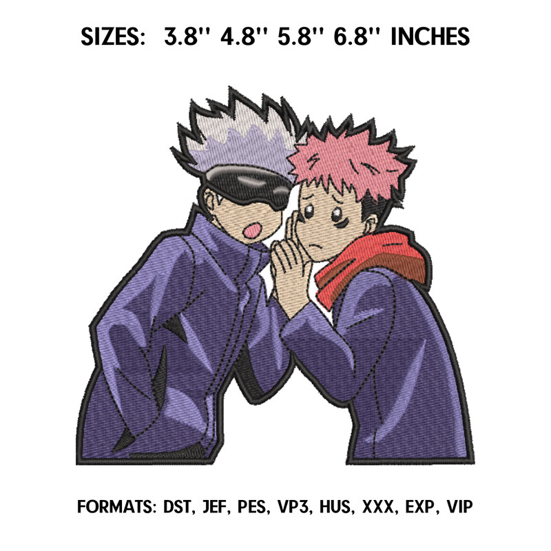 Itadori and Satoru Embroidery Design File, Jujutsu Kaisen Anime Embroidery Design Yuji Itadori and Gojo Satoru Design.png