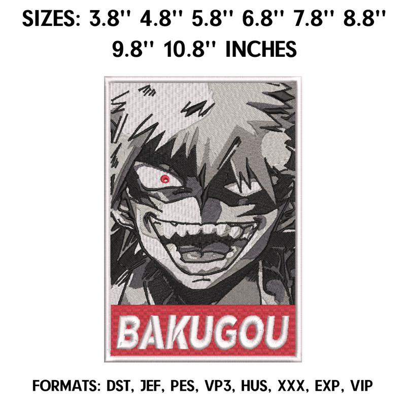 Katsuki Bakugo Embroidery Design File, My Hero Academia Anime Embroidery Design, Bakugo Machine embroidery pattern..png