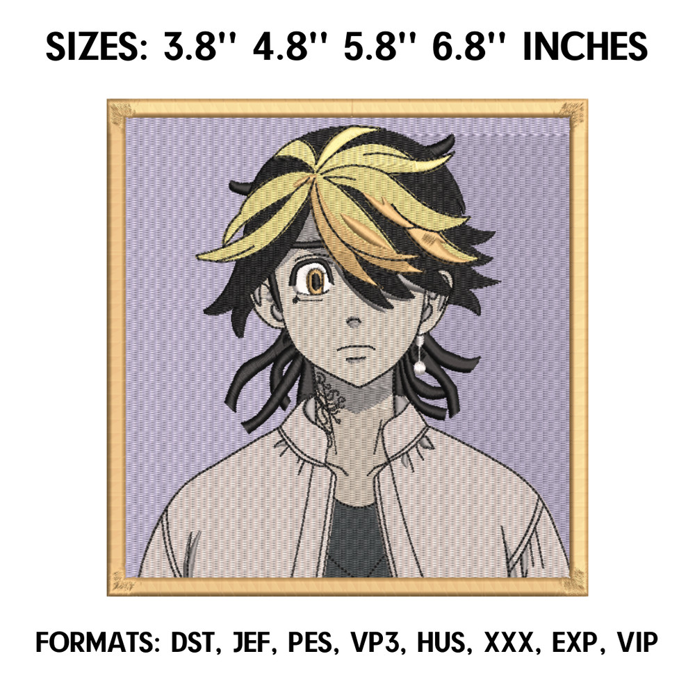 Kazutora Embroidery Design File, Tokyo Revengers Anime Embroidery Design, Machine Embroidery, Anime Pes Brother.png