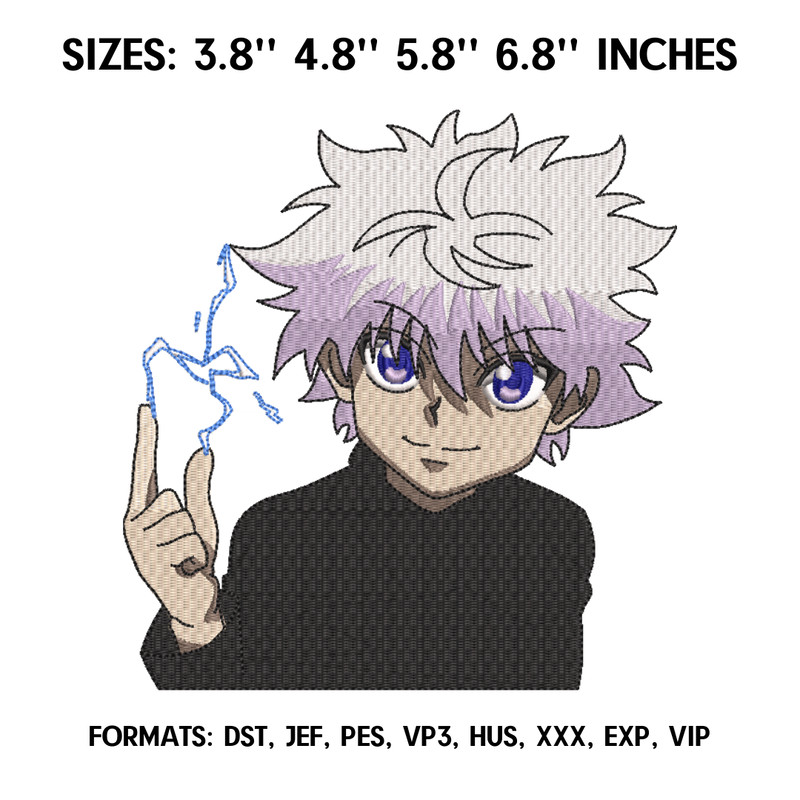 Killua Embroidery Design File, Hunter x Hunter Anime Embroidery Design, Machine Embroidery, Anime Pes Design Brother.png