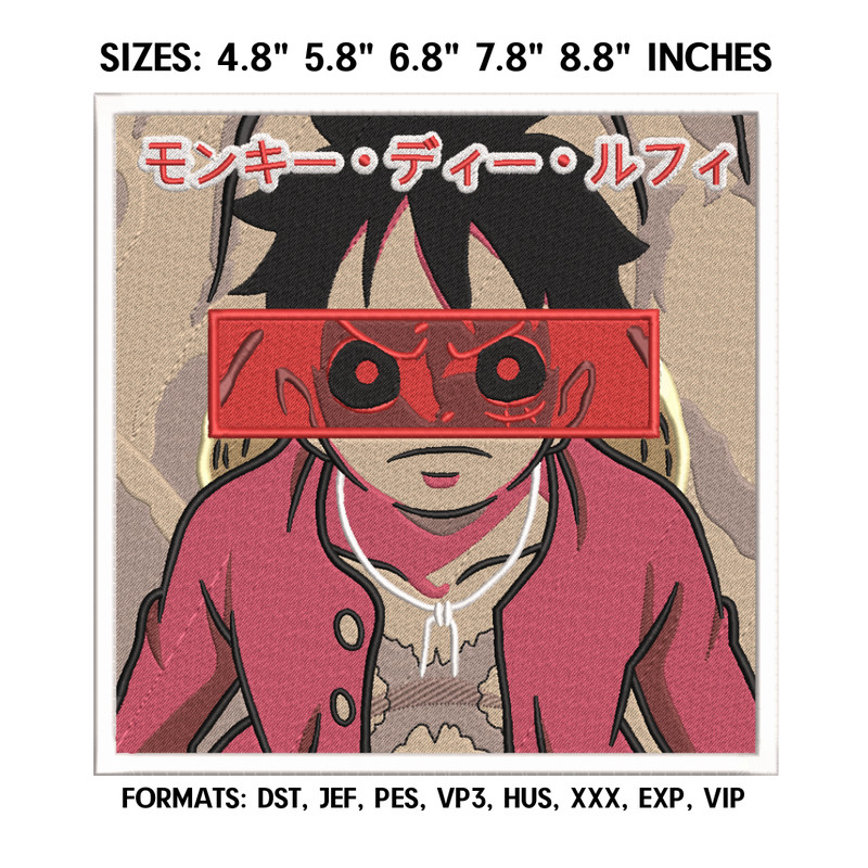 Monkey D Luffy Embroidery Design File, One Piece Anime Embroidery Design, Machine embroidery pattern. Pes Dst format.png