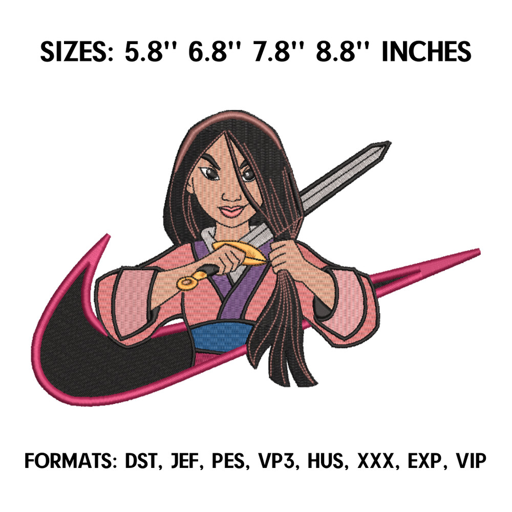 Mulan Embroidery Design File, Mulan Anime Embroidery Design, Machine Embroidery, Nike Swoosh Embroidery Design.png