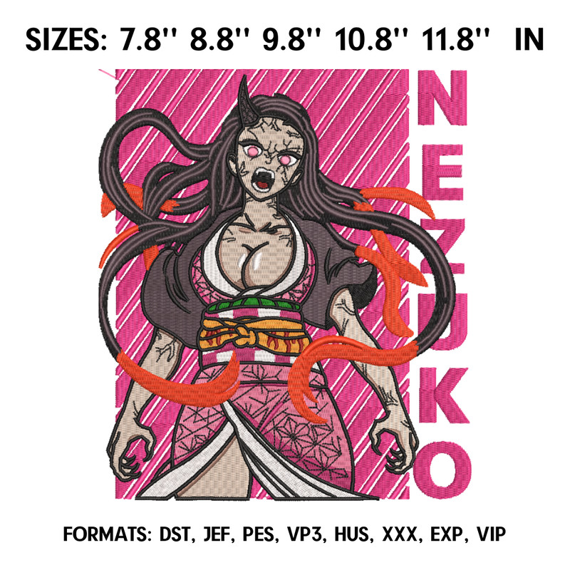 Nezuko Embroidery Design File, Kimetsu no yaiba Anime Embroidery Design, Demon Slayer Embroidery, Anime Pes Design File 1.png