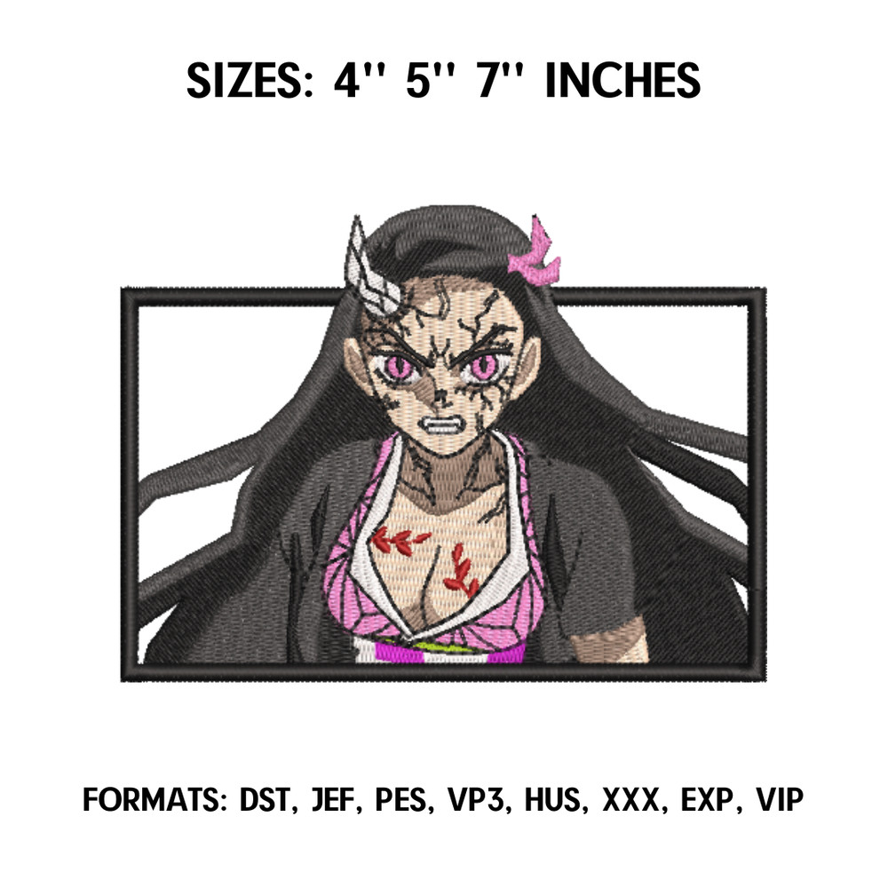 Nezuko Embroidery Design File, Kimetsu no yaiba Anime Embroidery Design, Demon Slayer Embroidery, Anime Pes Design File.png