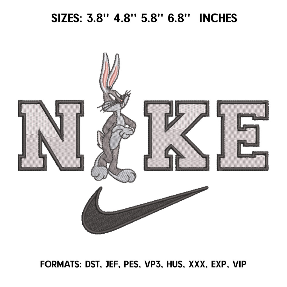 Nike Bugs Bunny Embroidery Design File  Anime Embroidery Design Nike Logo Machine Embroidery  Design Pes Dst.png