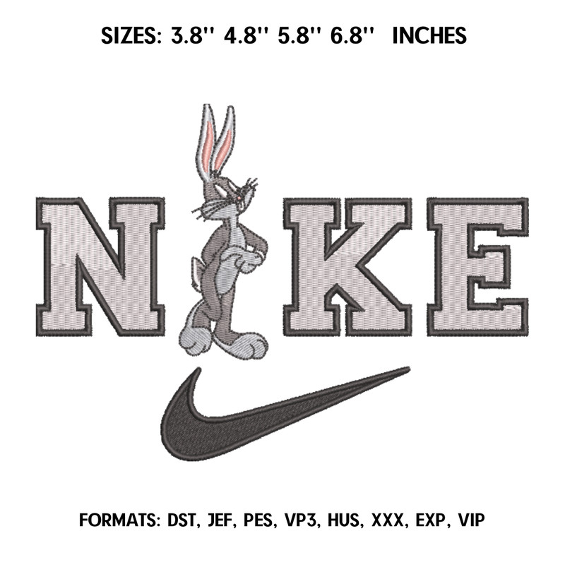Nike Bugs Bunny Embroidery Design File  Anime Embroidery Design Nike Logo Machine Embroidery  Design Pes Dst.png