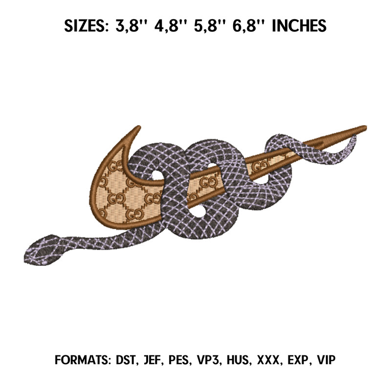 Nike Gucci Snake Embroidery design file pes. Anime embroidery design. Machine embroidery pattern, Animal embroidery.png