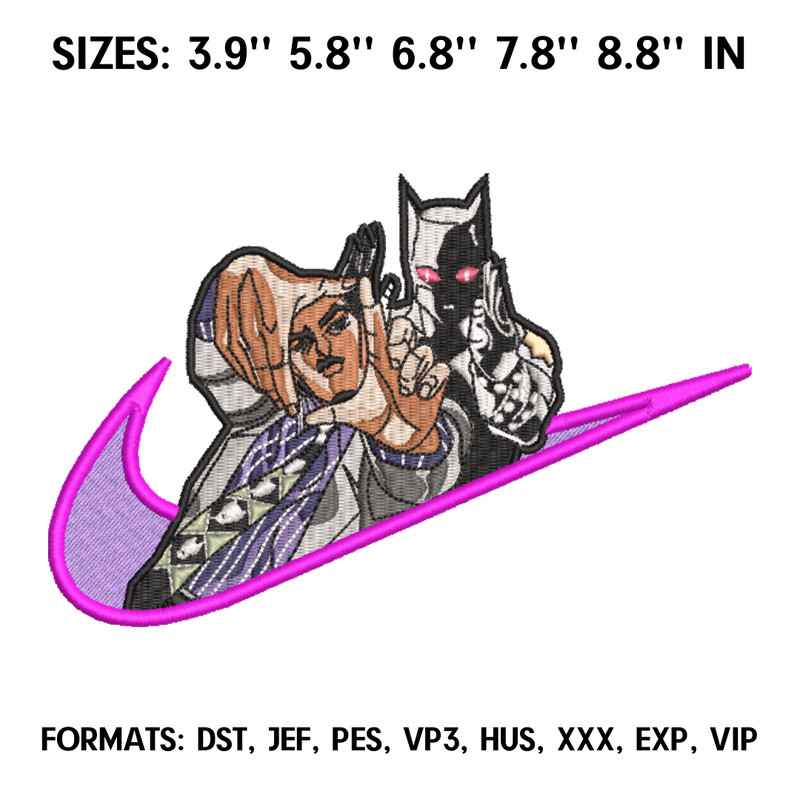Nike Killer Queen Embroidery Design File, JoJo's Bizarre Adventure Anime Embroidery Design, Jojo Embroidery Design.png