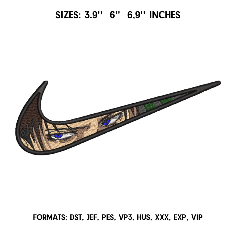 Nike Levi Embroidery design file pes. Anime Attack On Titan  embroidery design. Machine embroidery, Swoosh embroidery.png