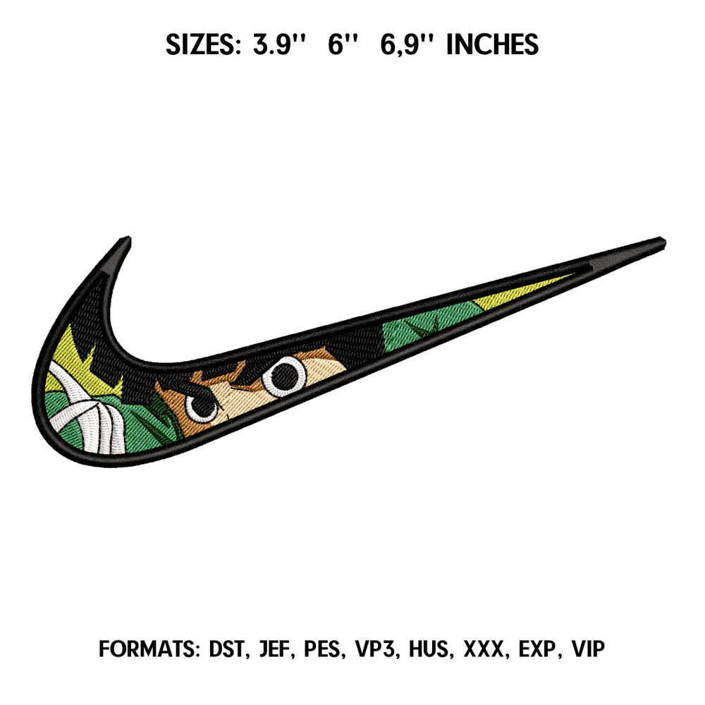 Nike Rock Lee Embroidery design file pes. Anime Naruto embroidery design. Machine embroidery pattern, Swoosh embroidery.png