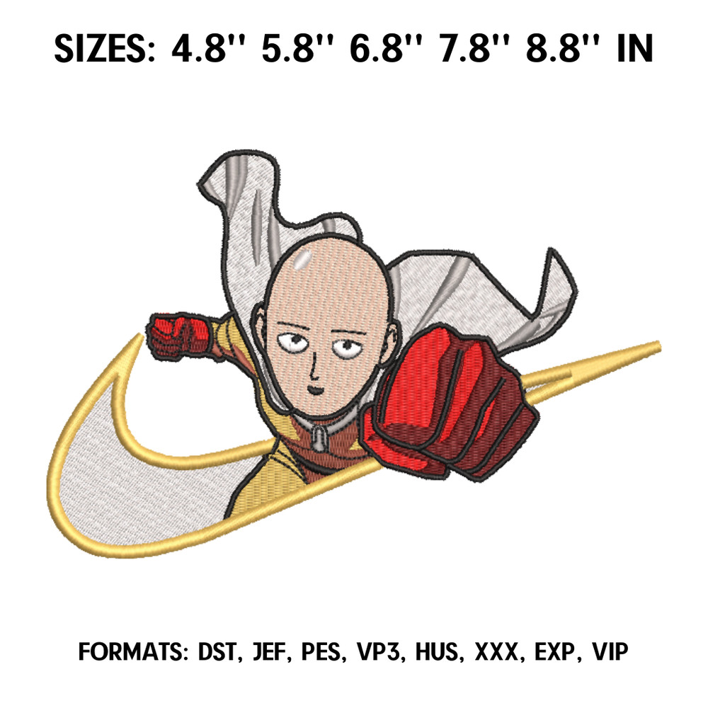 Nike Saitama Embroidery Design File Pes, Anime pes design, Machine Embroidery Pattern. One punch man embroidery design.png