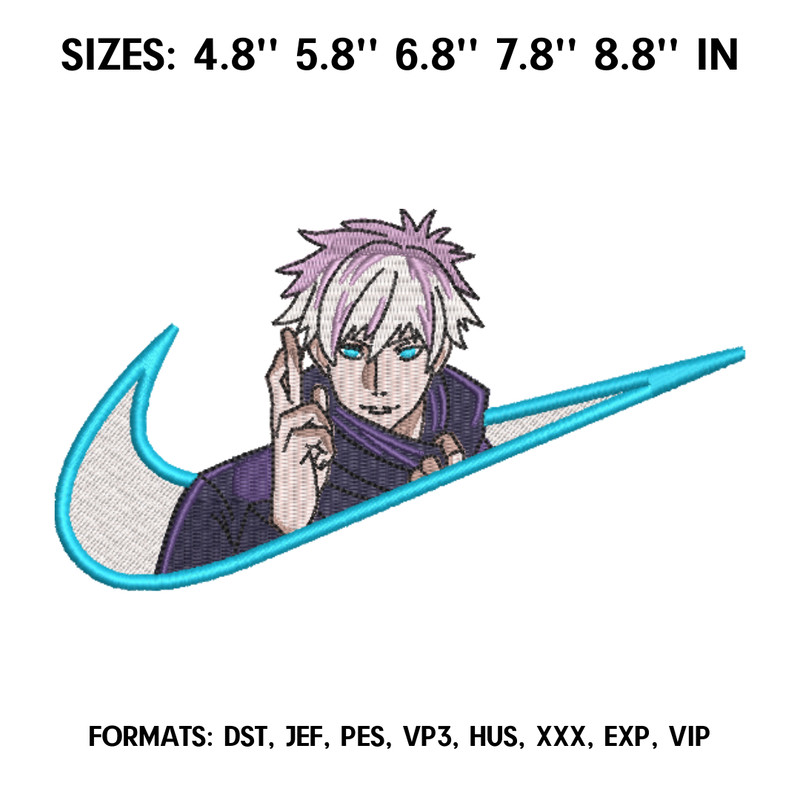 Nike Satoru Gojo Embroidery Design File, Jujutsu Kaisen Anime Embroidery Design, Machine Design Dst. Anime Pes Design.png