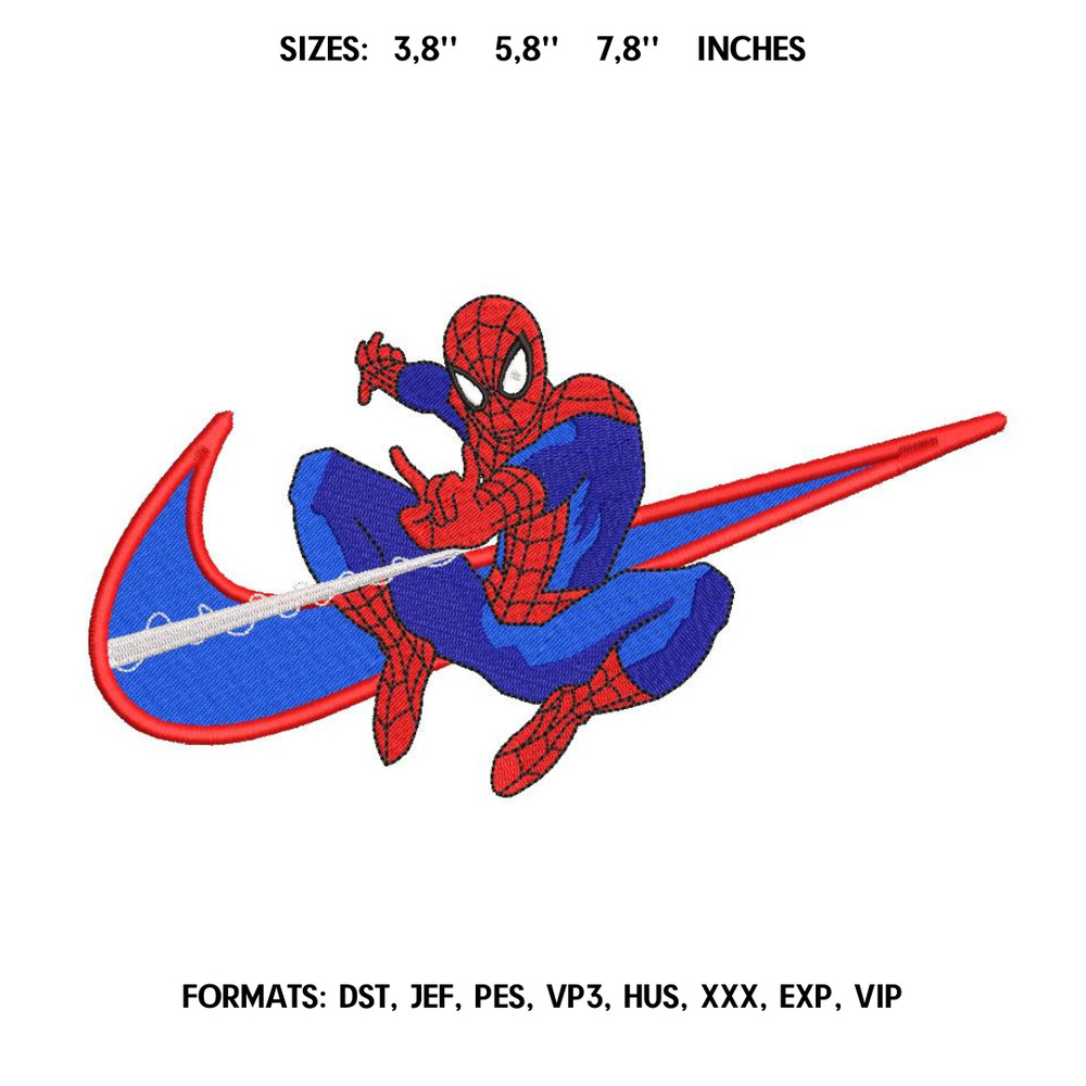 Nike Spiderman Embroidery design file pes.  Anime embroidery design. Machine embroidery pattern, Swoosh embroidery.png