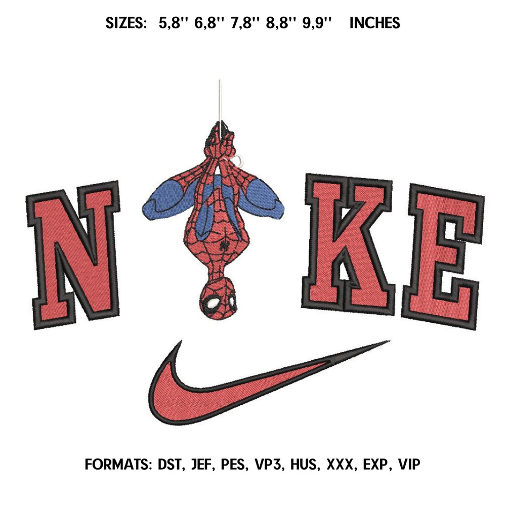 Nike Spiderman Embroidery design file pes. Anime embroidery design. Machine embroidery pattern, Swoosh Letter embroidery.png