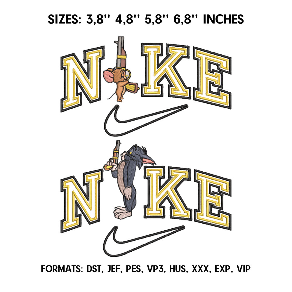 Nike Tom and Jerry Embroidery Design File Tom and Jerry Anime Embroidery Design Nike Embroidery Design Bundle. 2 pcs.png