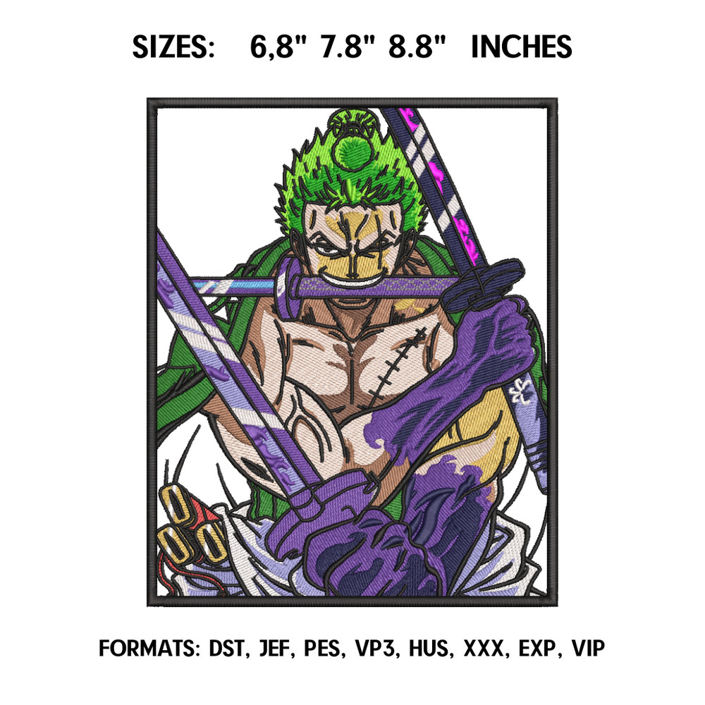 One Piece Zoro Embroidery Design File, One Piece Anime Embroidery Design, Machine Embroidery File. Zoro Roronoa Design 1.png