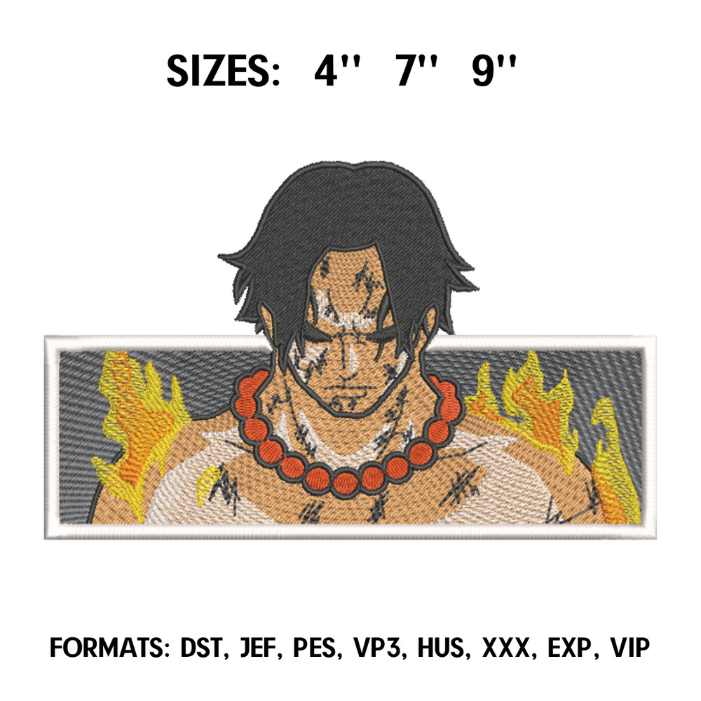 Portgas D. Ace Embroidery Design File, One Piece Anime Embroidery Design, Machine Embroidery Pes Dst. Anime pes Design 1.png