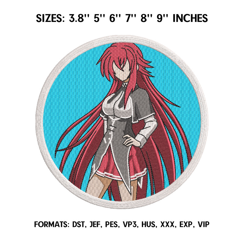 Rias Gremory Embroidery Design File, High School DxD Anime Embroidery Design, Anime Pes Design Brother, Machine pattern.png