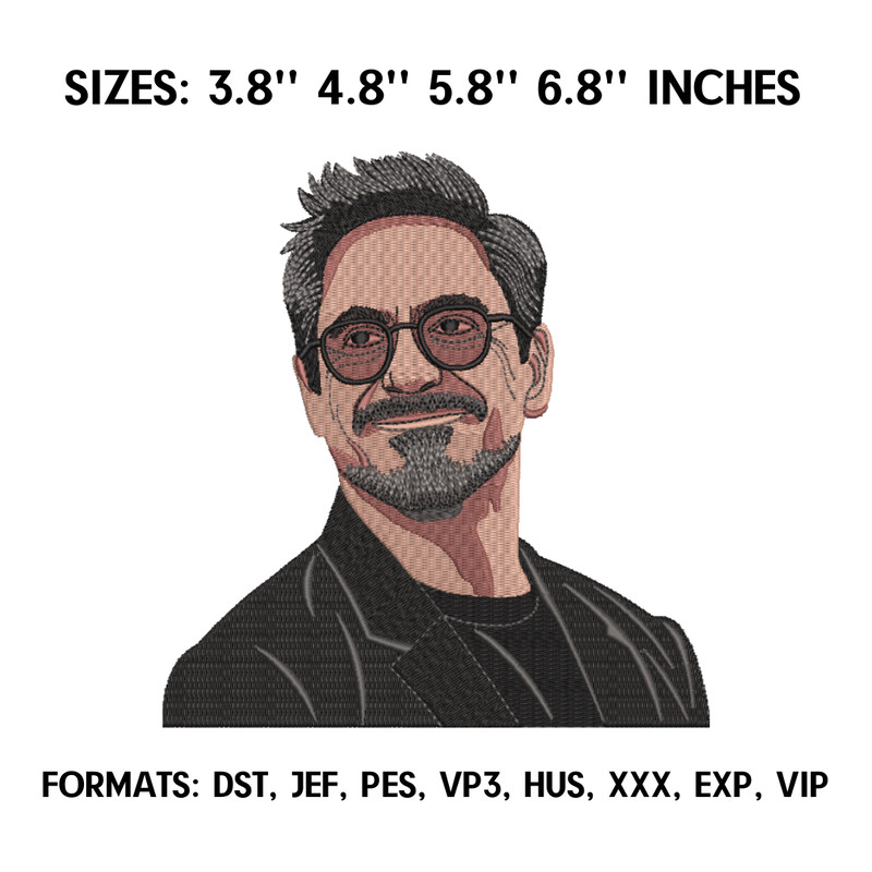 Robert Downey Embroidery Design File, Marvel Embroidery Design, Machine Embroidery design file, Iron Man design pes.png